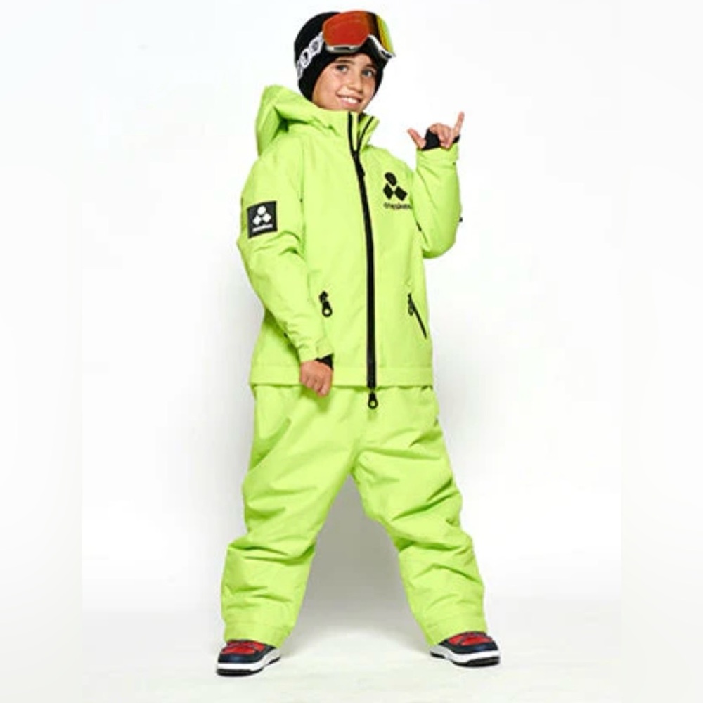 Oneskee Kids Neon Yellow One Piece Snow Suit Ski Suit Size 7-8 Waterproof - Picture 11 of 12